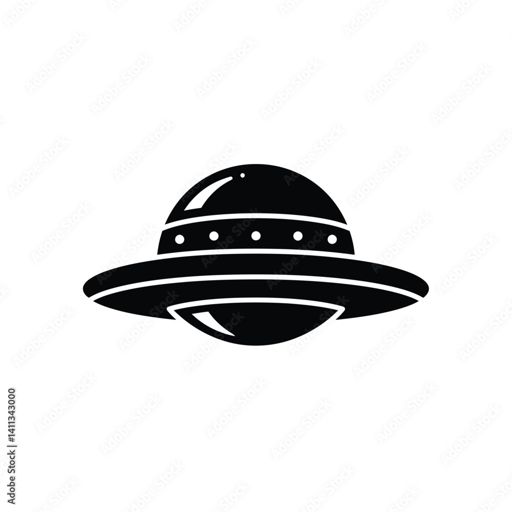 Fototapeta premium Black Silhouette Ufo Flying Saucer Isolated On White Background Vector Illustration