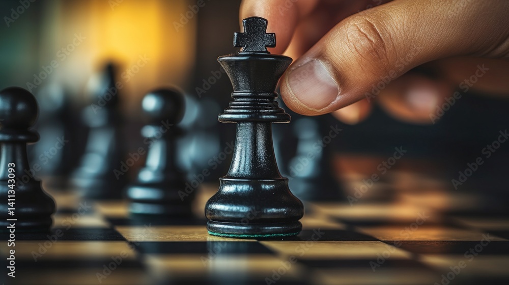 Strategic Move: A Black King Piece on a Chessboard Strategic Move: A Black King Piece on a Chessboard