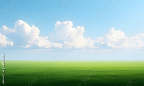 A view of clouds above a green grassland.