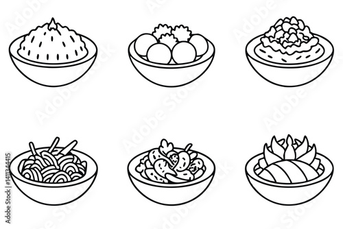 pad thai line art minimalistic noodles and vegetables art