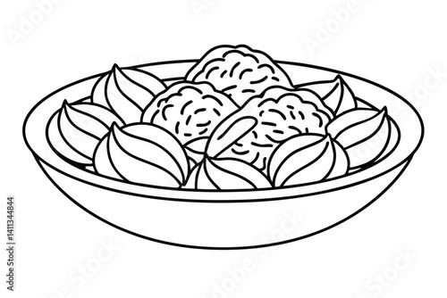 pad thai line art traditional dish in creative style