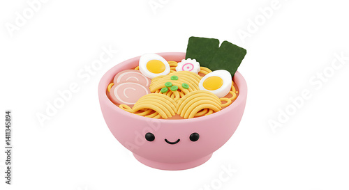 3d vector, illustration of ramen food with kawai or cute face 