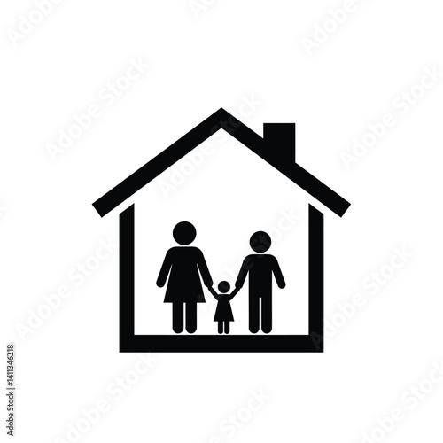 Pictogram Of A Family In A House Depicts Safety And Security