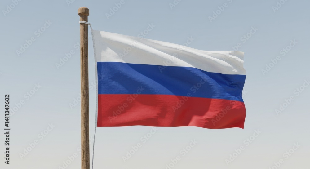 The Russian Federation National Flag Waving Proudly Against a Clear Sky The Russian Federation National Flag Waving Proudly Against a Clear Sky