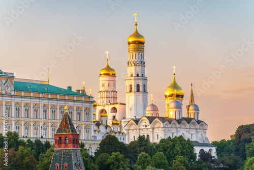 Grand Kremlin Palace. Ivan the Great Bell Tower on a summer day. Attractions of Russia. Panorama of Moscow. The capital of Russia on a summer day.