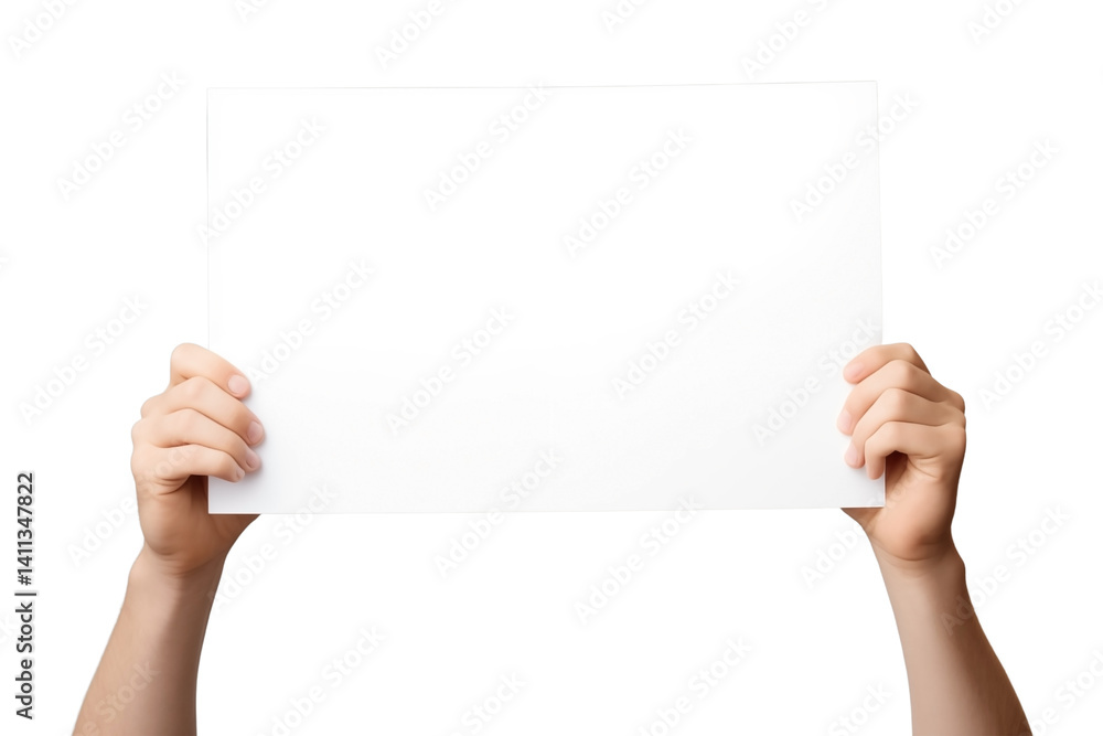Hands holding white blank paper, cut out Hands holding white blank paper, cut out