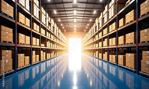 Wallpaper Mural A warehouse with boxes and shelves is shown. Torontodigital.ca