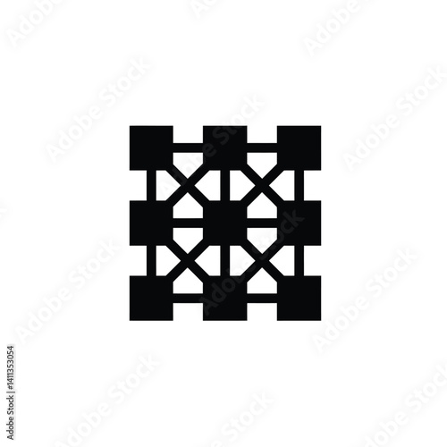 Black Geometric Grid Network With Square Nodes Connecting Lines Vector Design