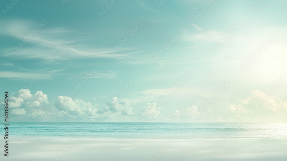Obraz premium Pristine beachscape azure sky cotton clouds and soft sand tranquil coastal paradise