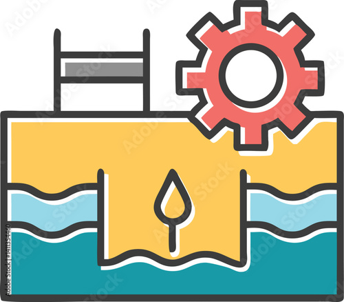 Colorful of Water Treatment Reservoir with Red Gear Icon