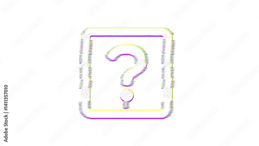 Icon question square is distorted. Glitch. Noise, chromatic aberration, geometric distortion Icon question square is distorted. Glitch. Noise, chromatic aberration, geometric distortion