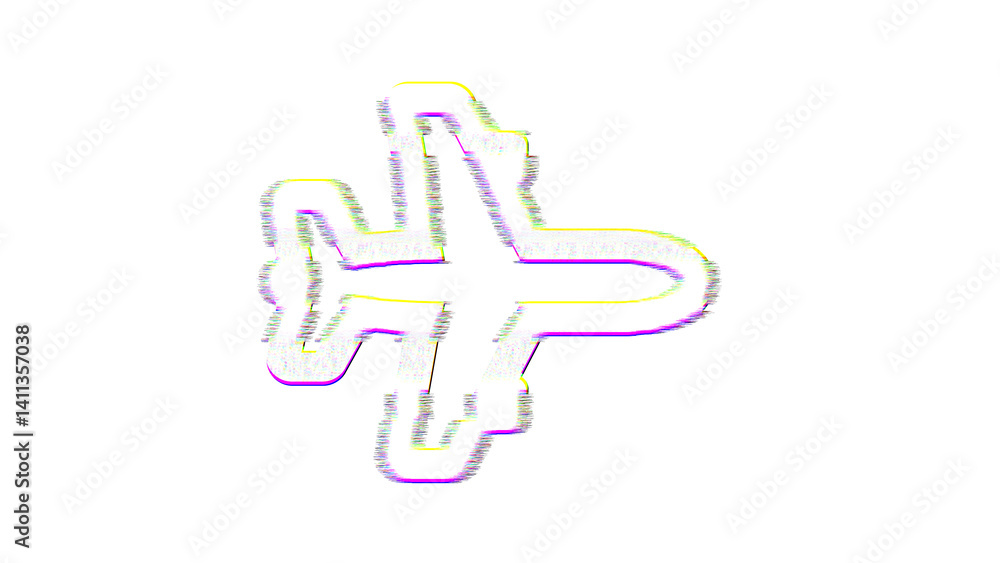Icon plane is distorted. Glitch. Noise, chromatic aberration, geometric distortion Icon plane is distorted. Glitch. Noise, chromatic aberration, geometric distortion