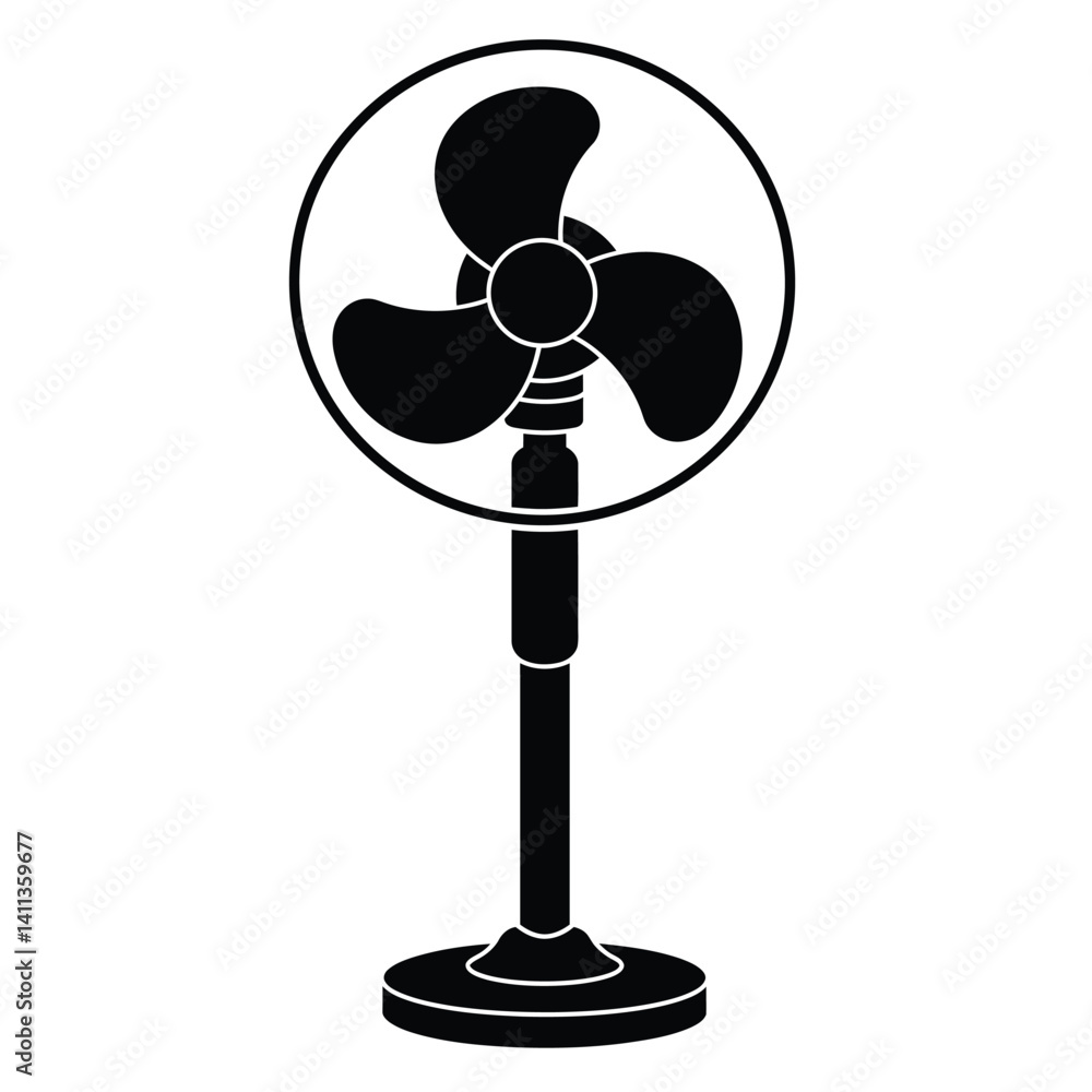 Black And White Illustration Of A Standing Electric Fan Silhouette Style Black And White Illustration Of A Standing Electric Fan Silhouette Style