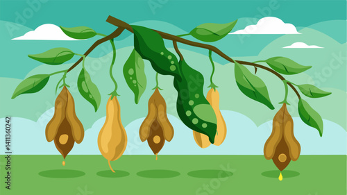 Soybean plants once full and green now shriveled and hanging limp from their stems.. Vector illustration