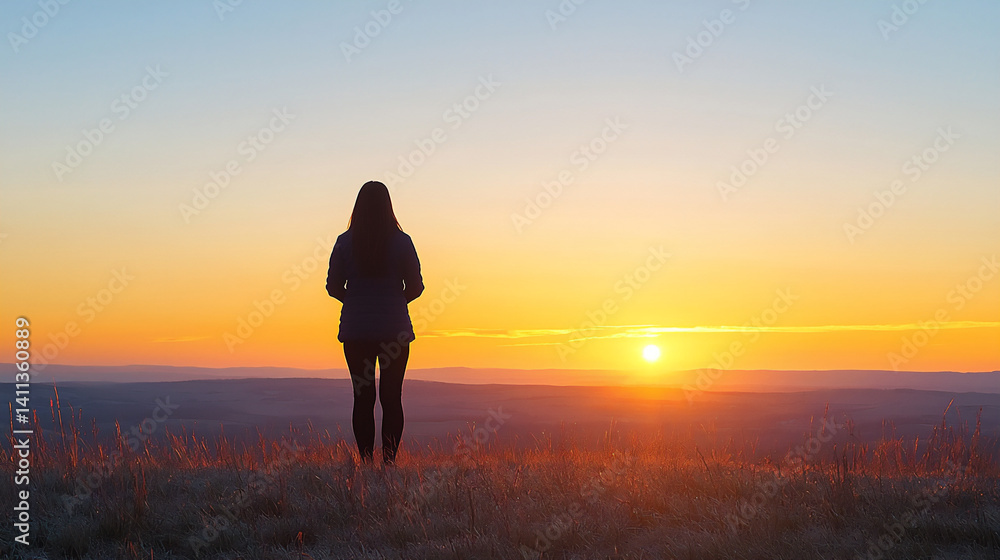 Fototapeta premium sunset standing meditation