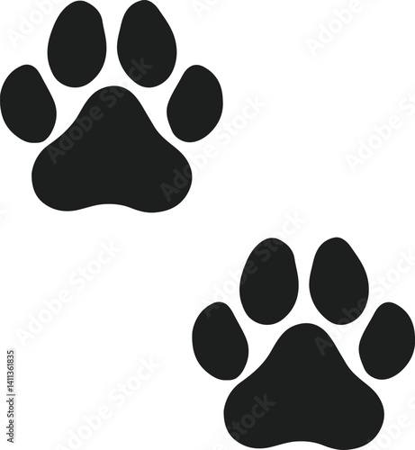 Black animal paw print icons in simple silhouette style representing pet or wildlife footprints
