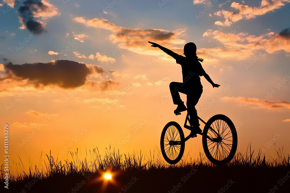 Obraz premium sunset unicycle balance