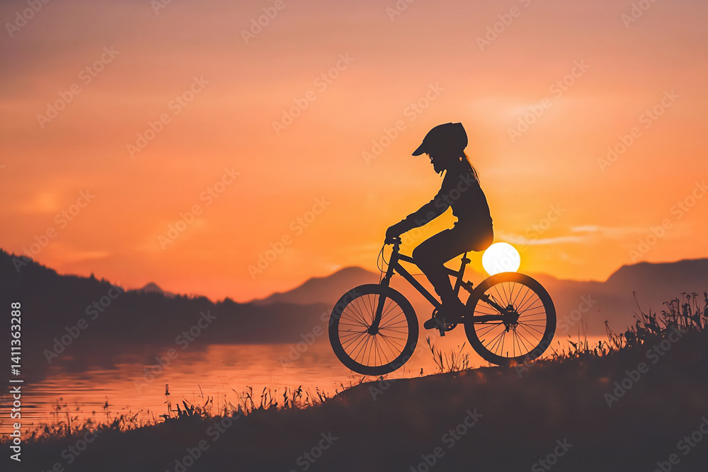 Obraz premium sunset unicycle balance