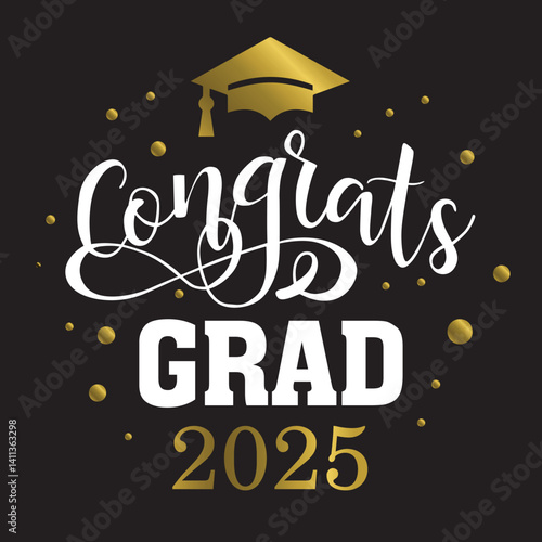 Class of 2025 vector illustration. Congrats grad 2025 typography banner, poster, print. Hand drawn vector illustration. Graduation greeting card design template