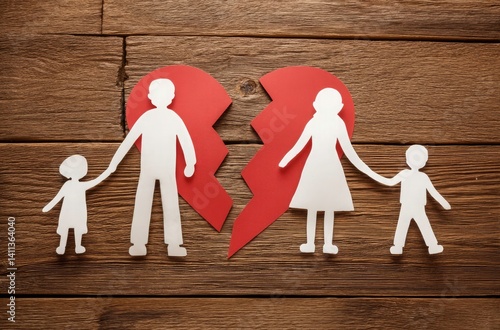 Broken Heart Family Divorce Concept with Paper Cutouts