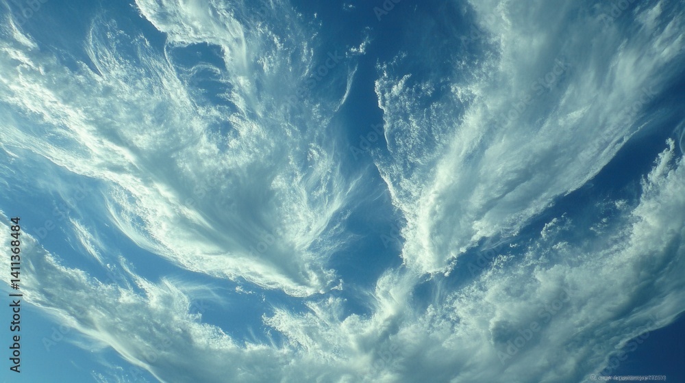 Obraz premium Wispy clouds against a vibrant blue sky