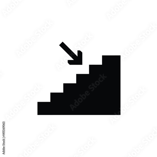 Downward Stairs Icon Illustration Staircase With Arrow Symbol Guidance Directional Sign