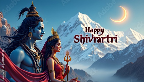 Wallpaper Mural Parvati and Shiva in Majestic Mountain Landscape. Happy Shivaratri for Religious and Spiritual Designs. Torontodigital.ca