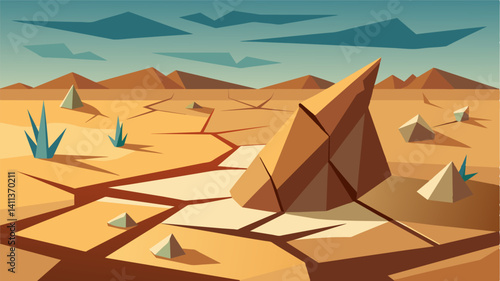 The ground was so dry and cracked that walking across it was like stepping on broken glass.. Vector illustration