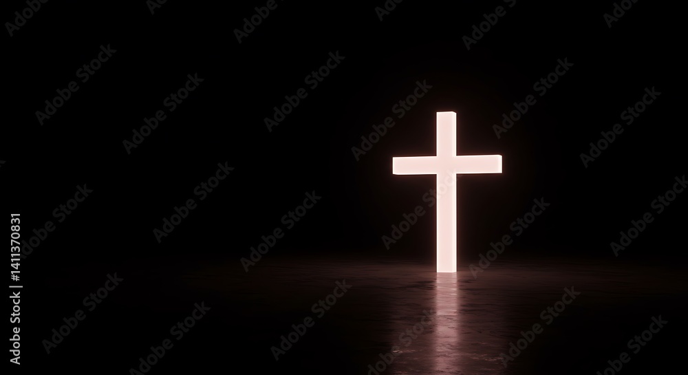 Fototapeta premium Glowing Cross: Minimalist Religious Art in Dark Ambiance