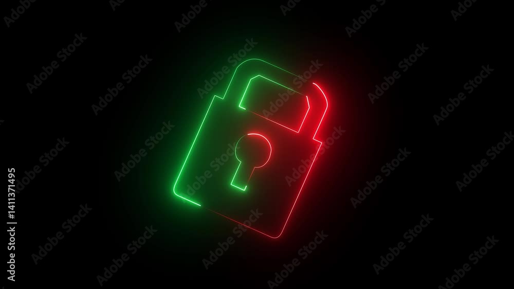 Glowing neon sign of a lock dark background 4k Glowing neon sign of a lock dark background 4k