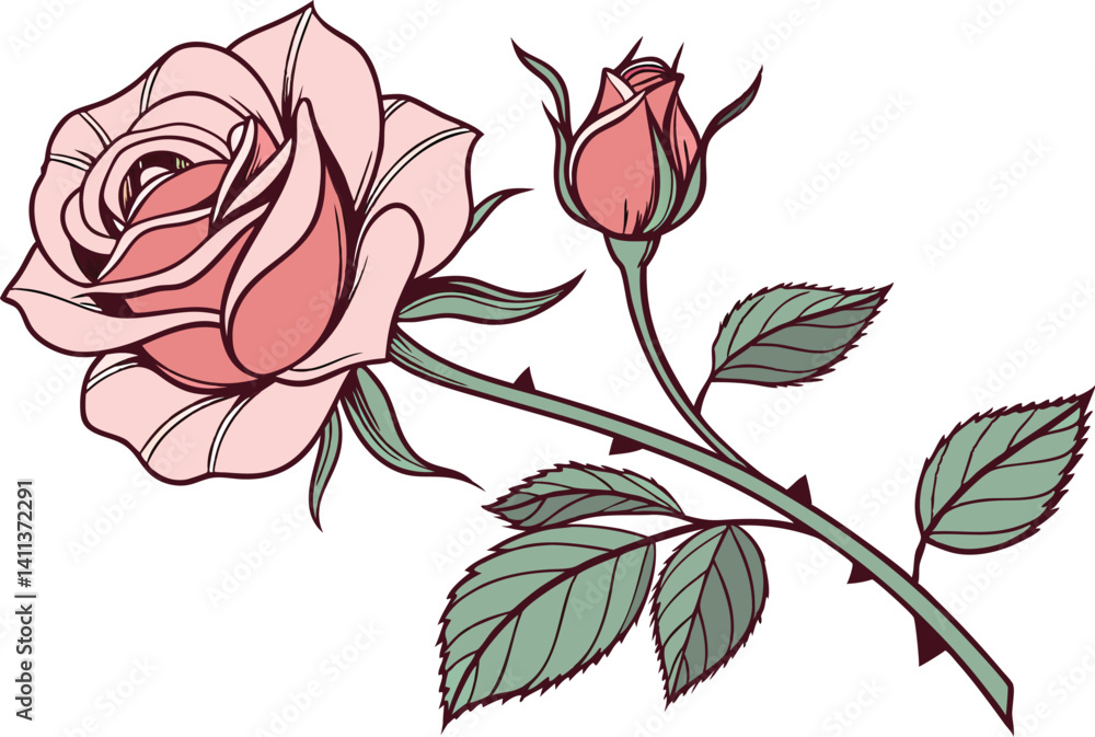 Obraz premium Rose flower illustration vector design isolated on white background.