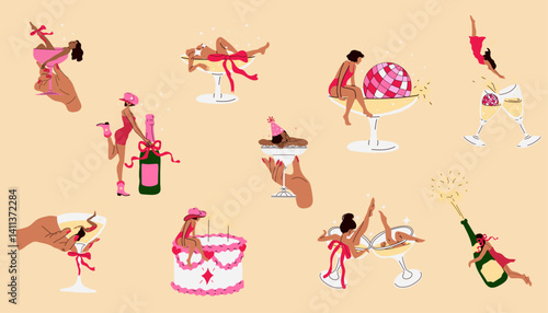 A collection of fun bachelorette party clipart designs