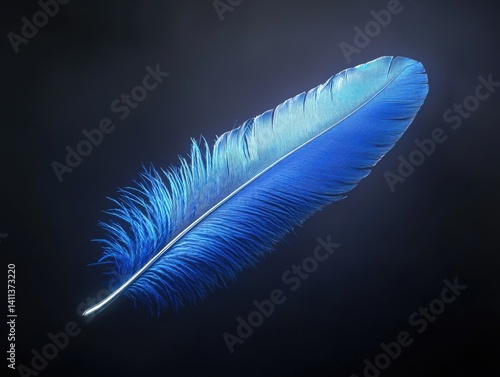 Blue feather on black background