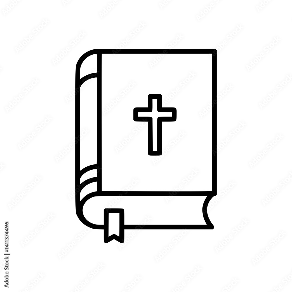 Outline of a Christian Bible with Cross Symbol Outline of a Christian Bible with Cross Symbol
