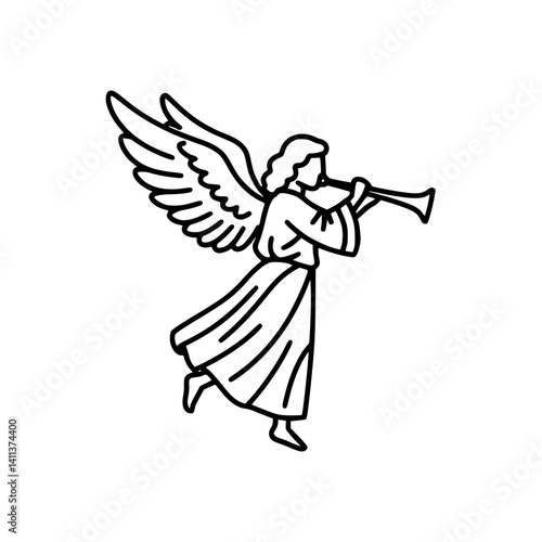 Archangel Gabriel playing trumpet in minimalist style  