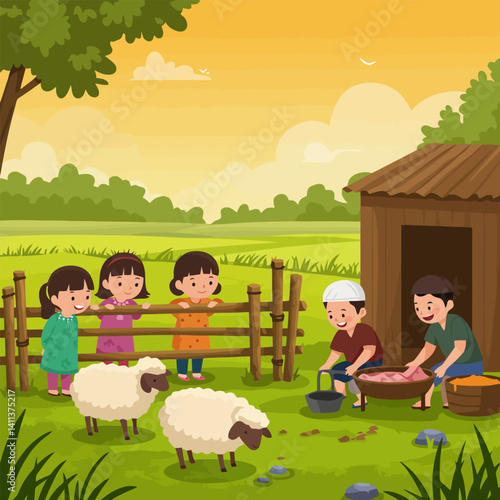 Children Watching Boys Preparing Food in a Rural Setting
