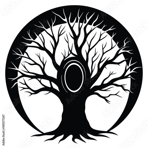 Hollow Tree Silhouette with Circular Portal