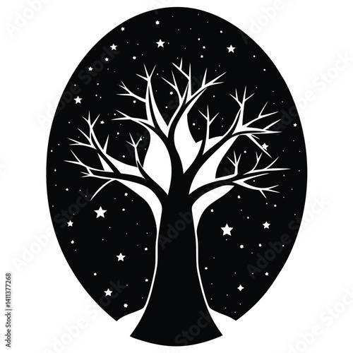 Hollow Tree Silhouette with Constellation
