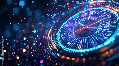 Wallpaper Mural Futuristic glowing clock, digital time, neon lights. Torontodigital.ca