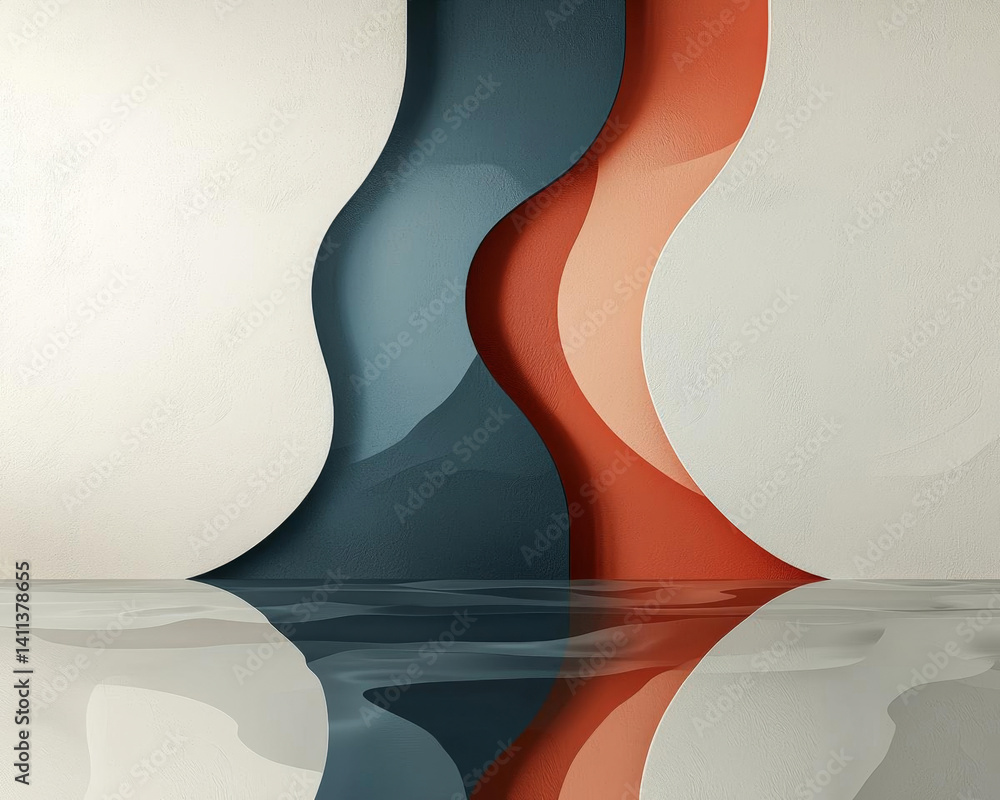 Minimalist abstract shapes create serene reflection in this artwork Minimalist abstract shapes create serene reflection in this artwork