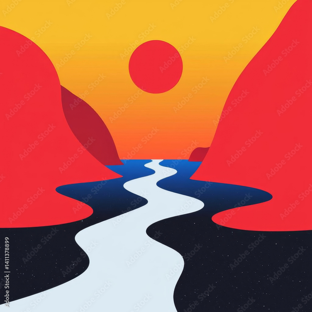 Obraz premium Minimalist abstract landscape with bold shapes and vibrant colors