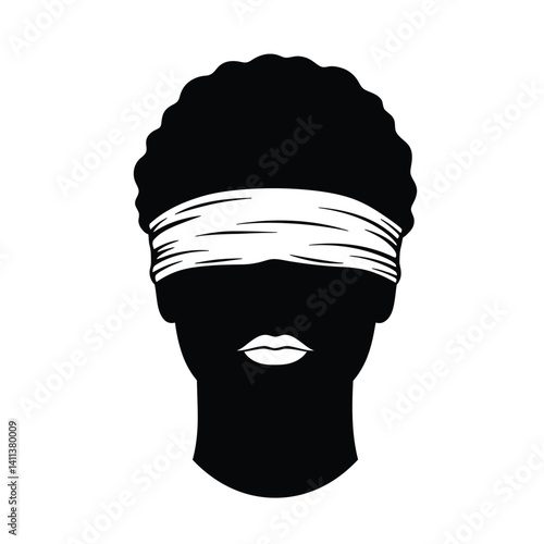 Afro Woman Silhouette Blindfolded Minimalist Design Blindness Symbolism Depiction