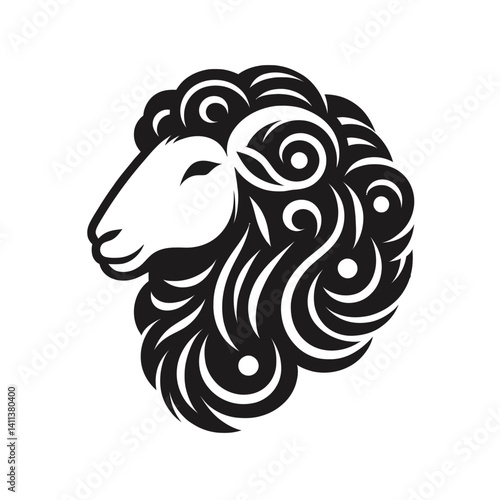 Sheep head silhouette vector, white background, wooly design accent