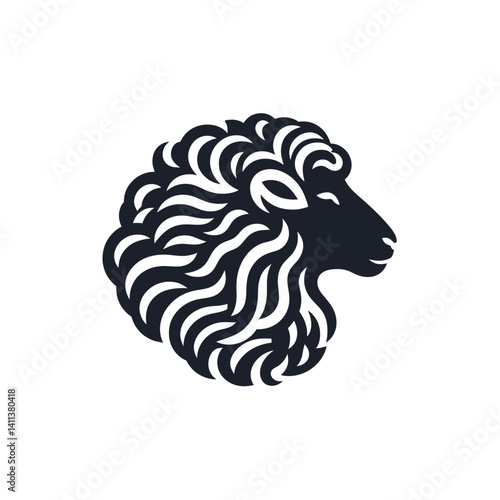 Sheep head silhouette vector, white background, wooly design accent