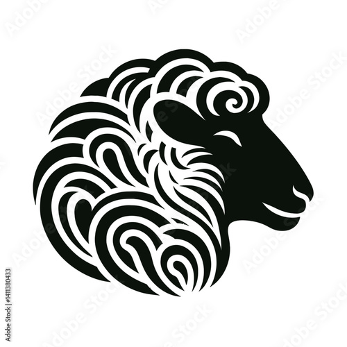 Sheep head silhouette vector, white background, wooly design accent (2) [Converted]