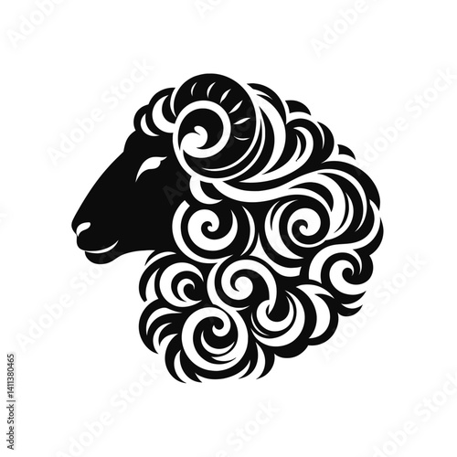 Sheep head silhouette vector, white background, wooly design accent (4) [Converted]