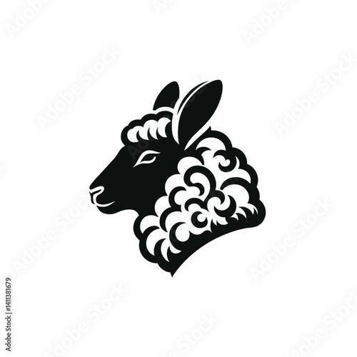Sheep head silhouette vector, white background, wooly design accent