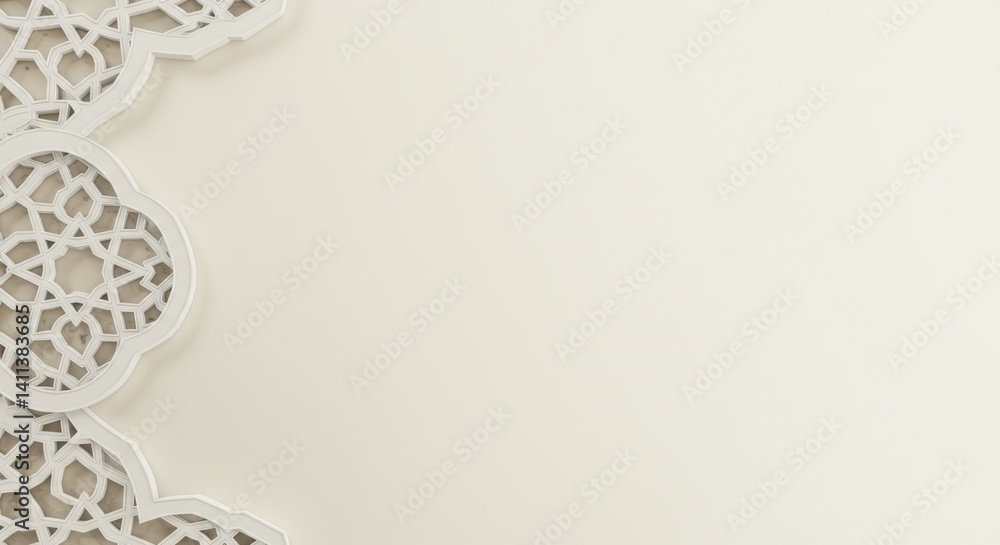 Fototapeta premium Elegant White Islamic Geometric Patterns on Beige Background: A Minimalist Design