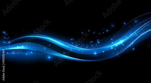 Abstract blue wave with glowing dots on a dark background