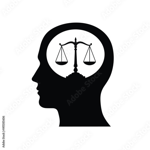 Law And Justice Thinking Process Silhouette With Scales Vector Illustration